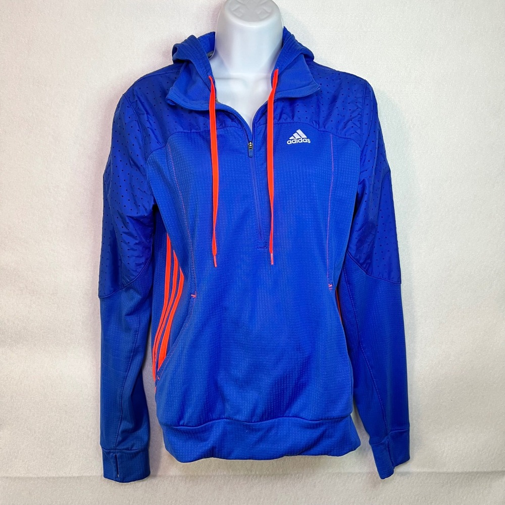 Adidas‎ Running Women's Quarter Zip Hoodie Blue Orange Athleisure Pullover S